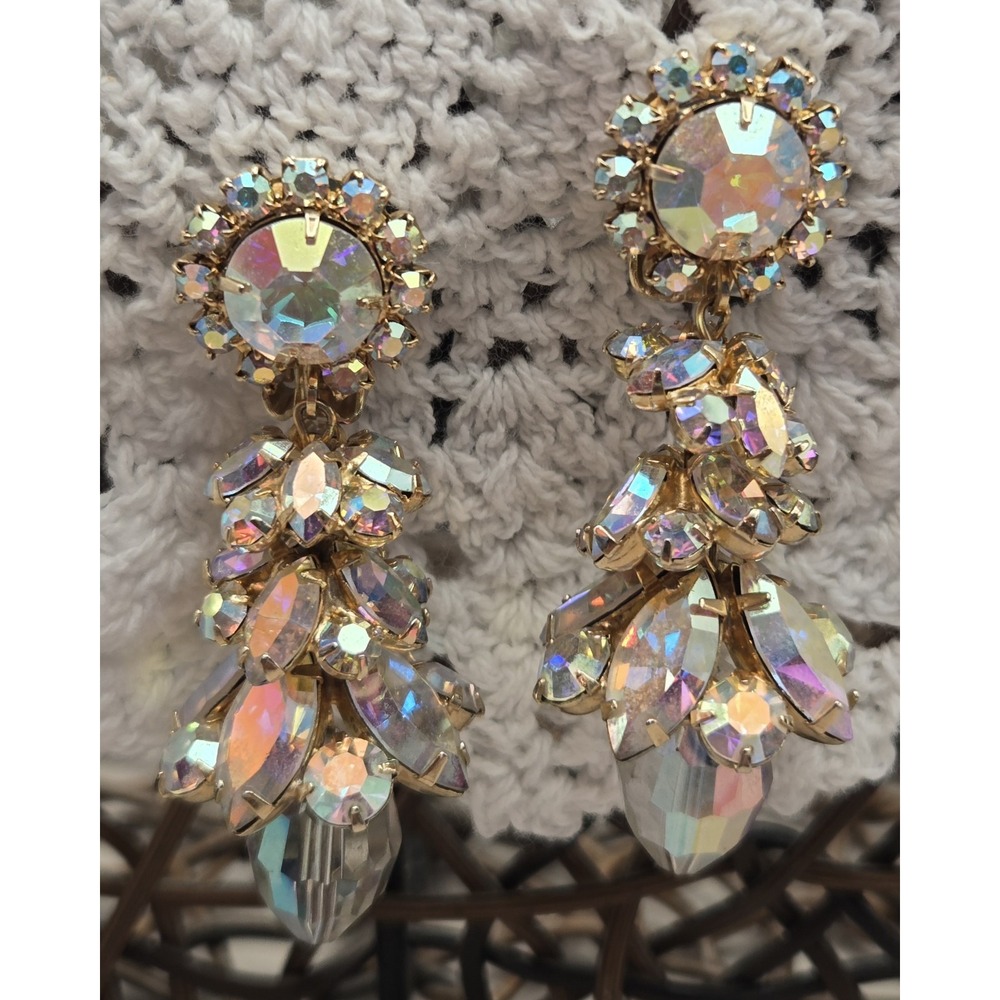 Vintage Crystal Clip-ons Drop Chandelier, Flower Design